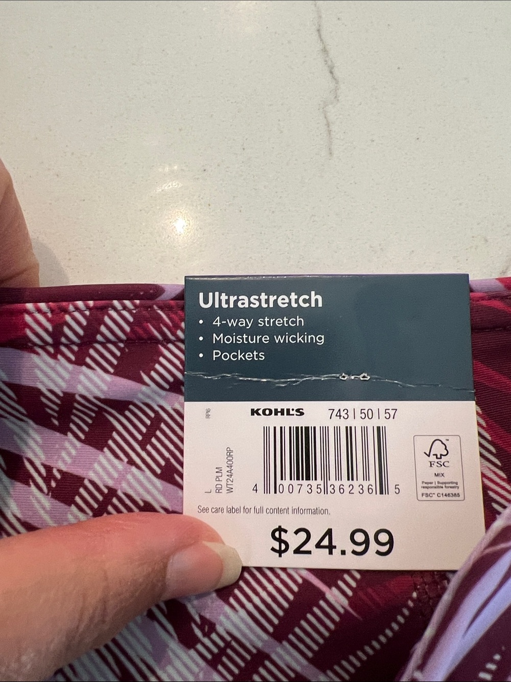 Double pocketed Tek Gear Pink and Burgundy Palm-Print Capri yoga pants - Picture 5 of 7